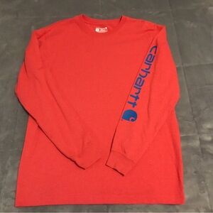 Carhartt Men's Red Long Sleeve Tee with Blue Logo